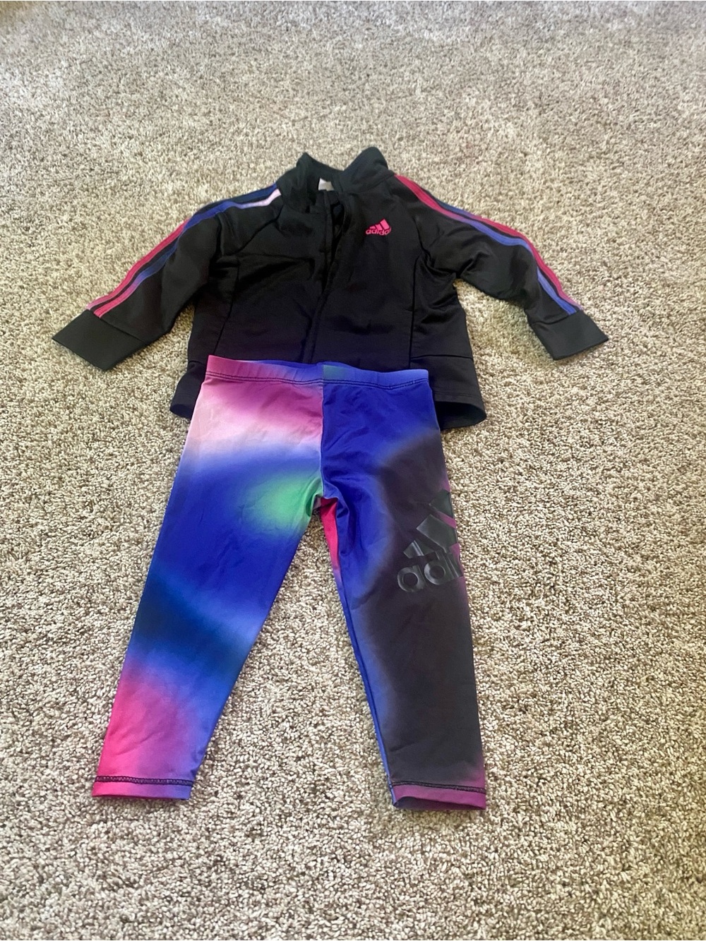 Adidas Girls Black Jacket & Multicolor Leggings Set
